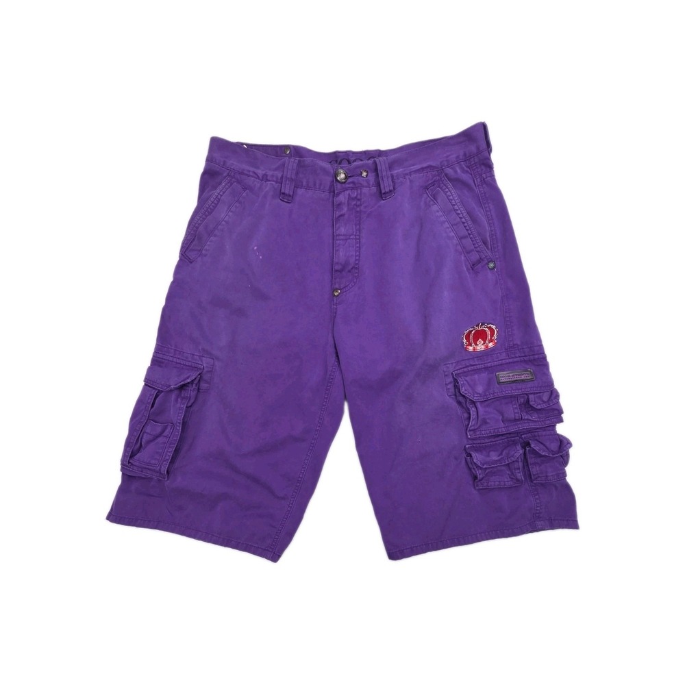 Vtg Y2K COOGI Cargo Baggy Hip Hop Skater Shorts Purple Crown Cotton Mens 36x16